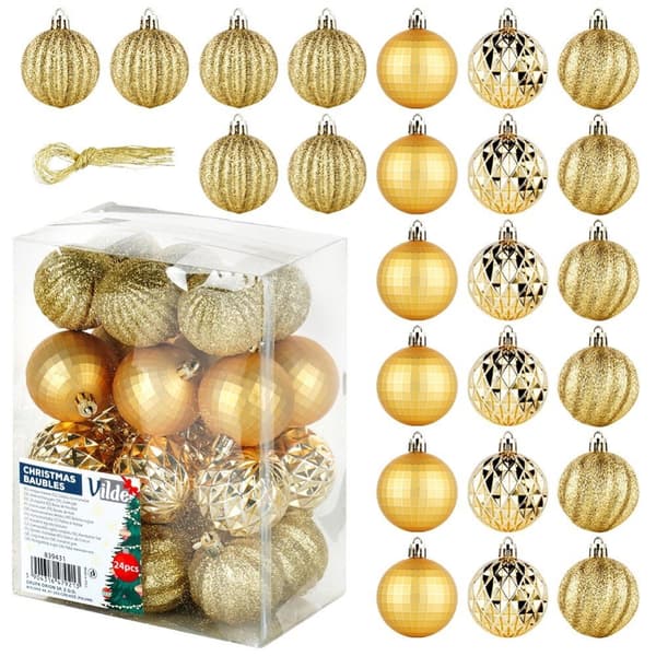 Sprængsikre julekugler guld 5 cm 24 stk.