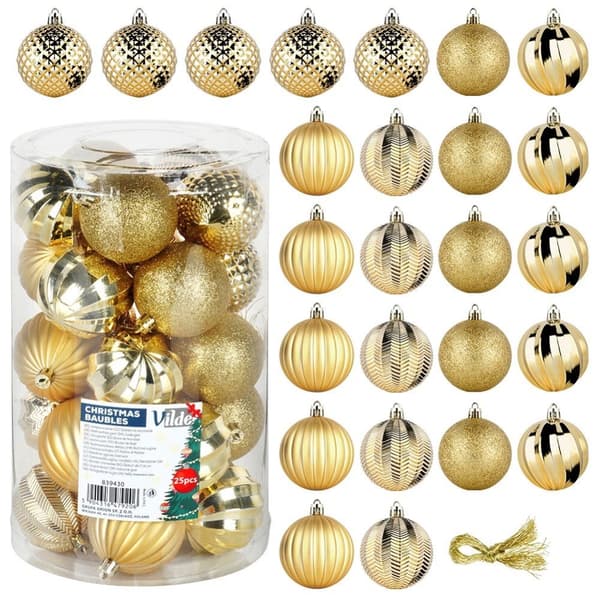Sprængsikre julekugler guld 6 cm 25 stk.