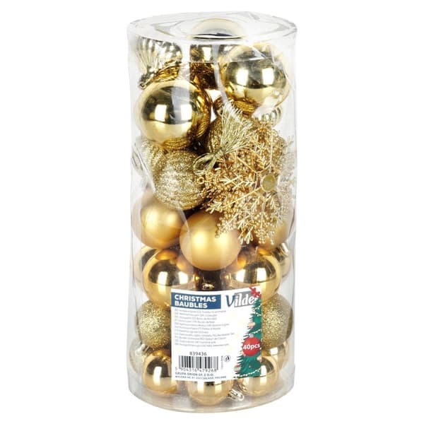 Sprängsäkra julgranskulor guld 4 / 5 / 6 / 10 cm 40 st.