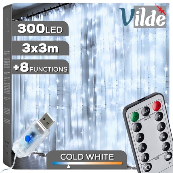 Ljusridå med fjärrkontroll 300 LED 3 m