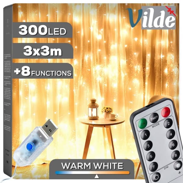 Valoverho kaukosäätimellä 300 LED 3 m