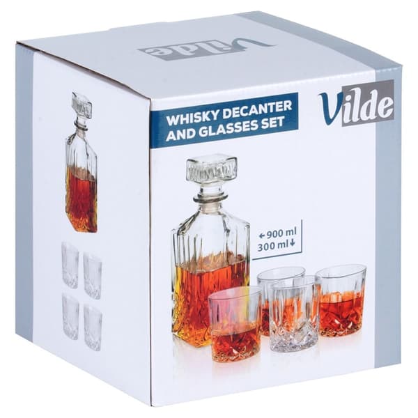 Karaffel og whiskyglass glass 900 ml + 4x300 ml 5 stk.