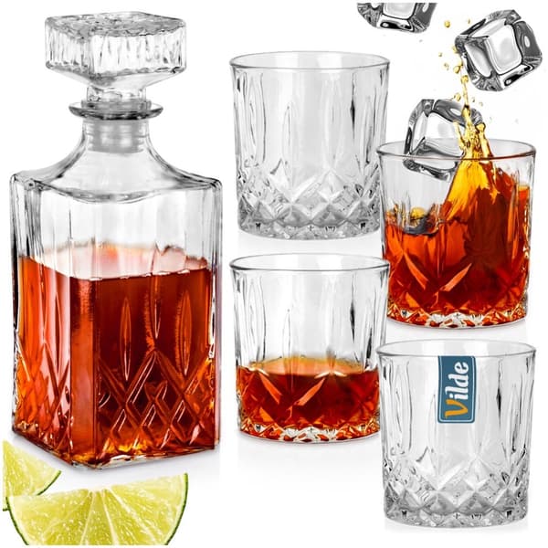 Karaffel og whiskyglass glass 900 ml + 4x300 ml 5 stk.