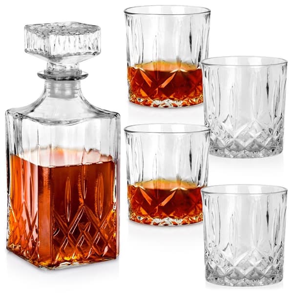 Karaffel og whiskyglass glass 900 ml + 4x300 ml 5 stk.