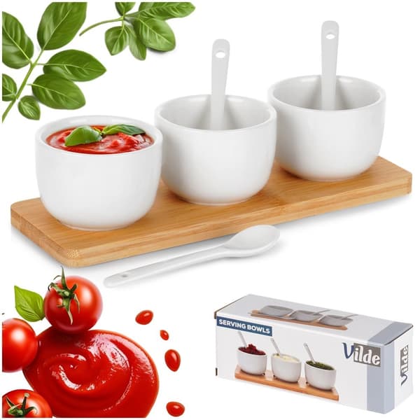 Snackboller med skjeer, keramikk, hvit, 90 ml, 7 stk.