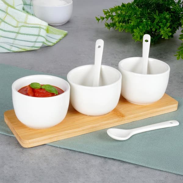Snackboller med skjeer, keramikk, hvit, 90 ml, 7 stk.