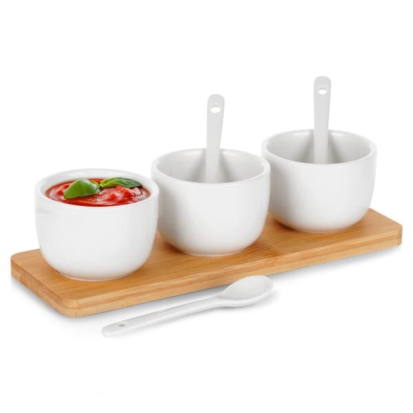 Snackboller med skjeer, keramikk, hvit, 90 ml, 7 stk.