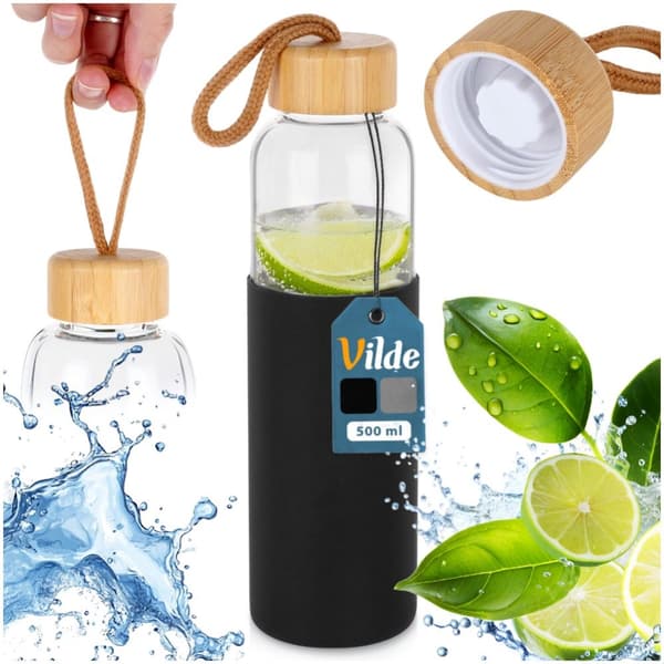 Vattenflaska i glas med silikonskydd 500 ml