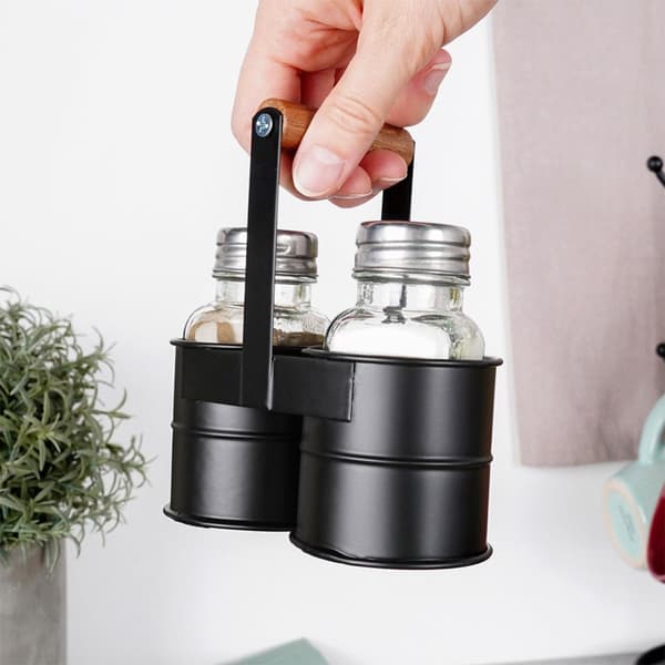 Salt og peber shakers med stativ, 3 stk