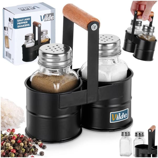 Salt og peber shakers med stativ, 3 stk