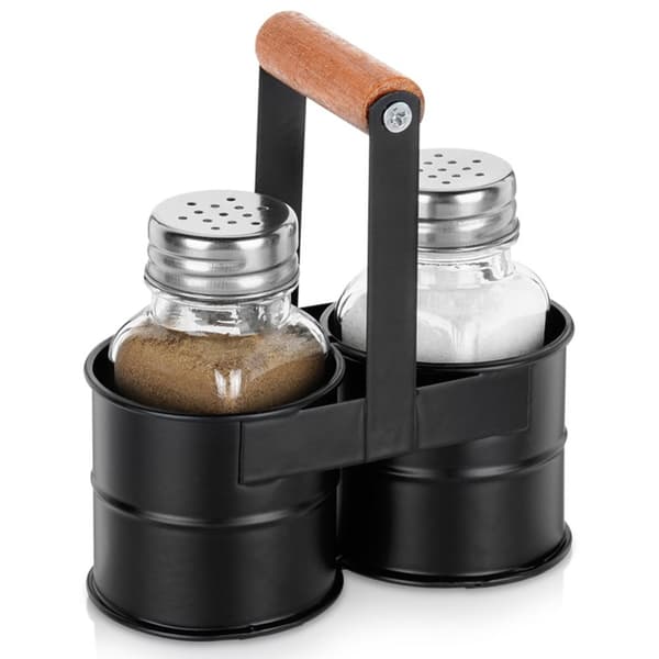 Salt og peber shakers med stativ, 3 stk