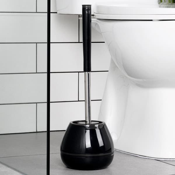 Toalettborste i silikon med stativ och tång svart 42 cm