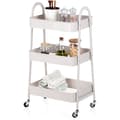 Miniatyrbilde 1 av 6: Beige metall 3-plans hylle på hjul 44x31,5x78,5 cm