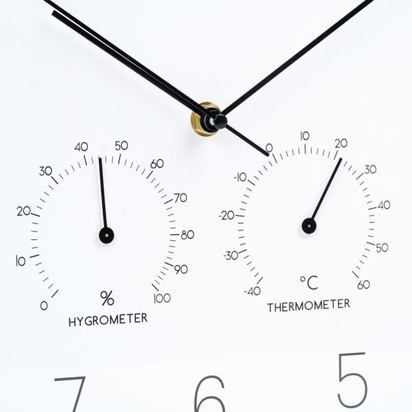Väggklocka med termometer och hygrometer vitguld 28,5 cm