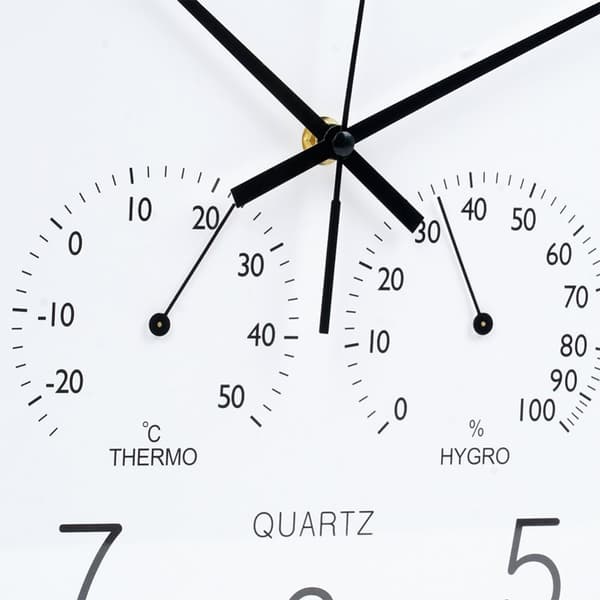 Veggklokke med termometer og hygrometer hvitt gull 38 cm