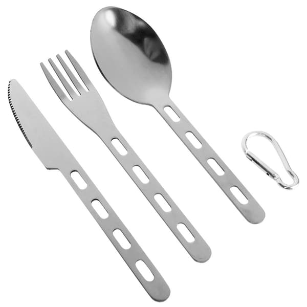 Turistbestik med karabinhage, stål, 3 stk