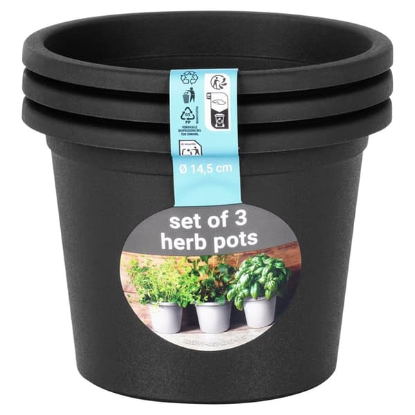 Havekrukke i plast, sort, rund, 14,5 cm, 3 stk.
