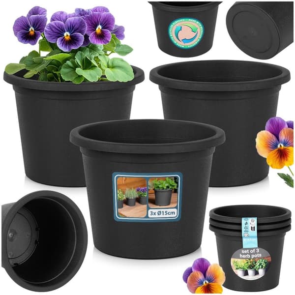 Havekrukke i plast, sort, rund, 14,5 cm, 3 stk.