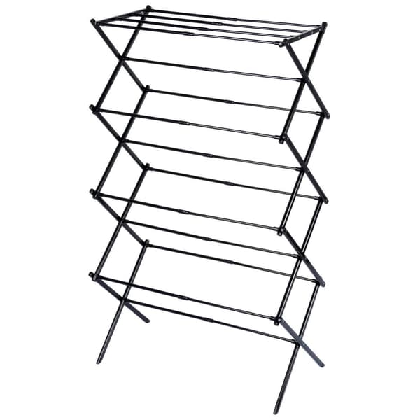 Sort metal lodret udtrækkeligt vasketøjstativ 43-75x37,5x139 cm
