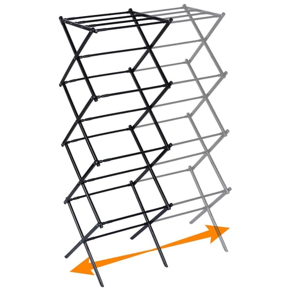 Sort metal lodret udtrækkeligt vasketøjstativ 43-75x37,5x139 cm
