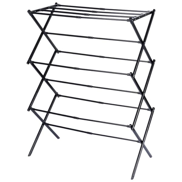 Sort metal lodret udtrækkeligt vasketøjstativ 44,5-75x37,5x105 cm