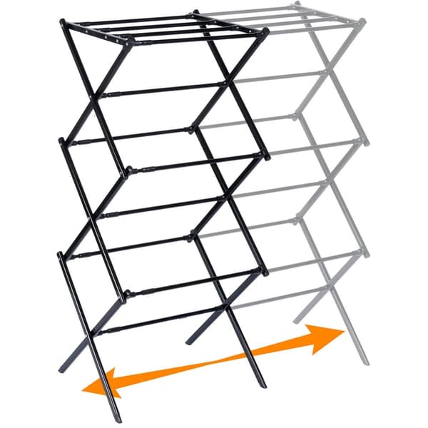 Sort metal lodret udtrækkeligt vasketøjstativ 44,5-75x37,5x105 cm