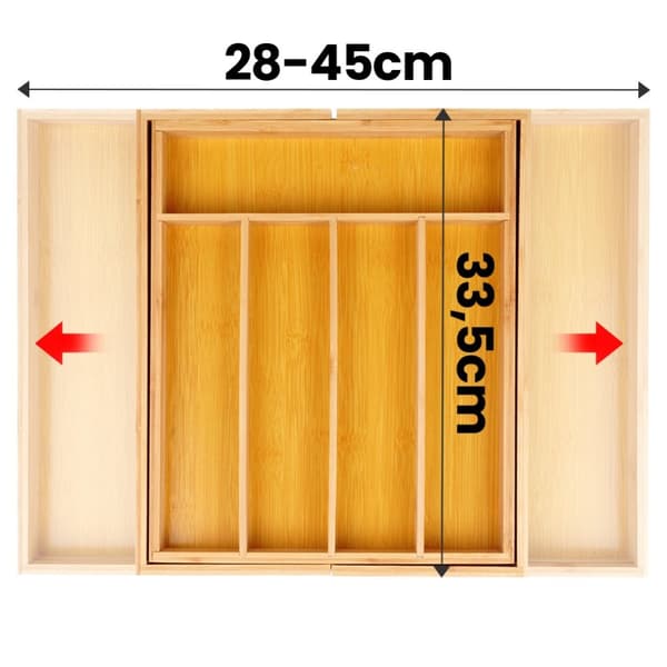 Bestikskuffeindsats udvidelig bambus 28-45x33,5 cm