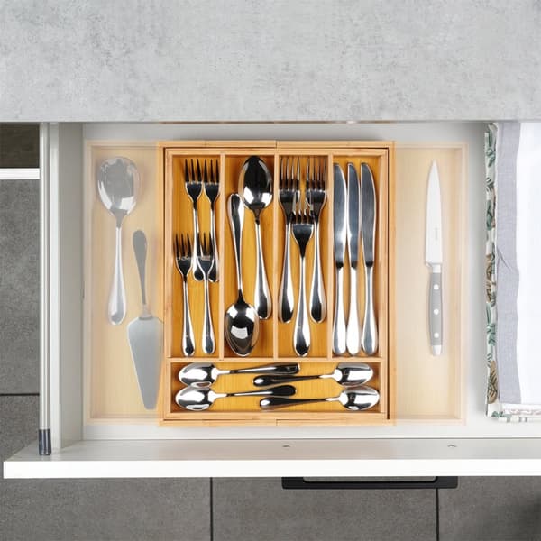 Bestikskuffeindsats udvidelig bambus 28-45x33,5 cm