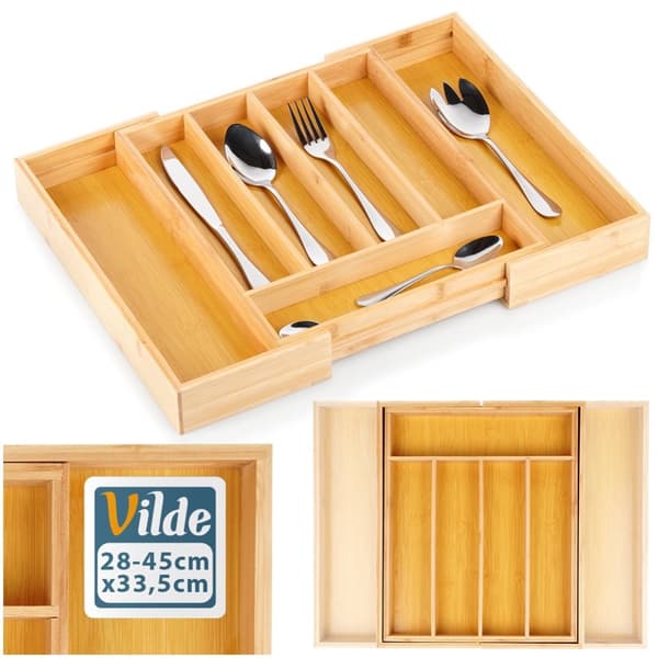 Bestikskuffeindsats udvidelig bambus 28-45x33,5 cm