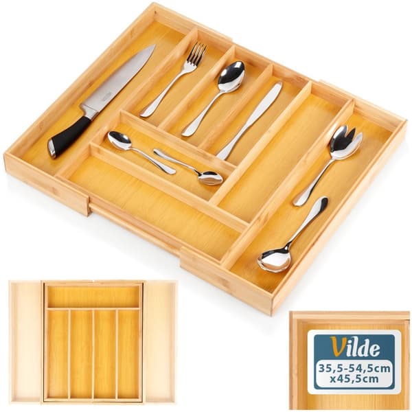Bestikkskuffinnsats uttrekkbar bambus 35,5-54,5x45,5 cm
