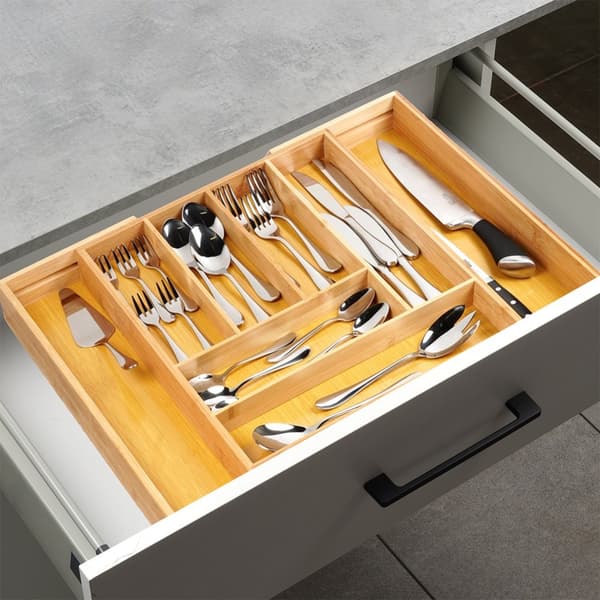Bestikkskuffinnsats uttrekkbar bambus 35,5-54,5x45,5 cm