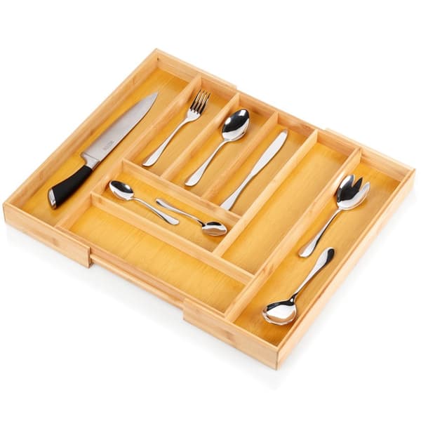 Bestikkskuffinnsats uttrekkbar bambus 35,5-54,5x45,5 cm