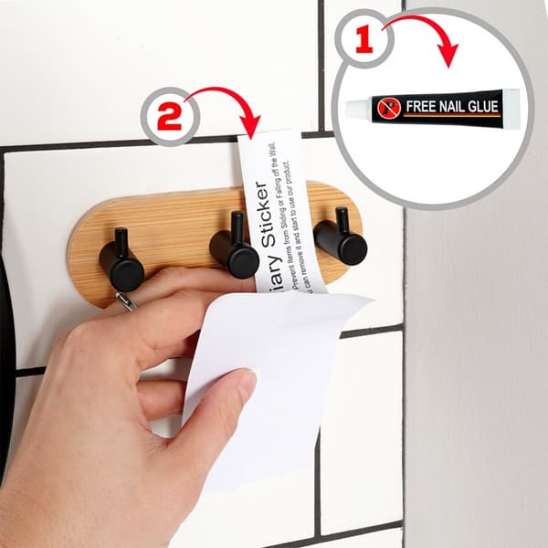 Krokhenger selvklebende tremetall sort trippel 14x3,5x5 cm
