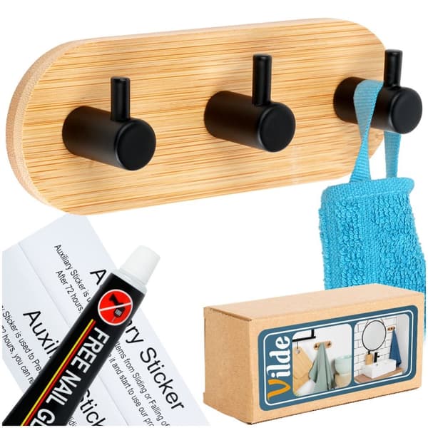 Krokhenger selvklebende tremetall sort trippel 14x3,5x5 cm