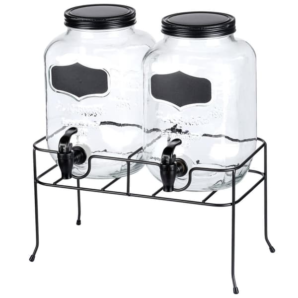 Drikkeglas med hane og stativ, sort, 2x4 l, 3 stk.