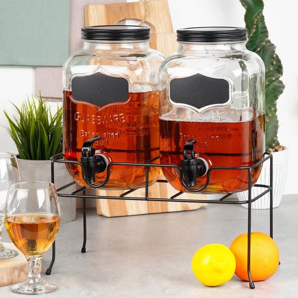 Drikkeglas med hane og stativ, sort, 2x4 l, 3 stk.