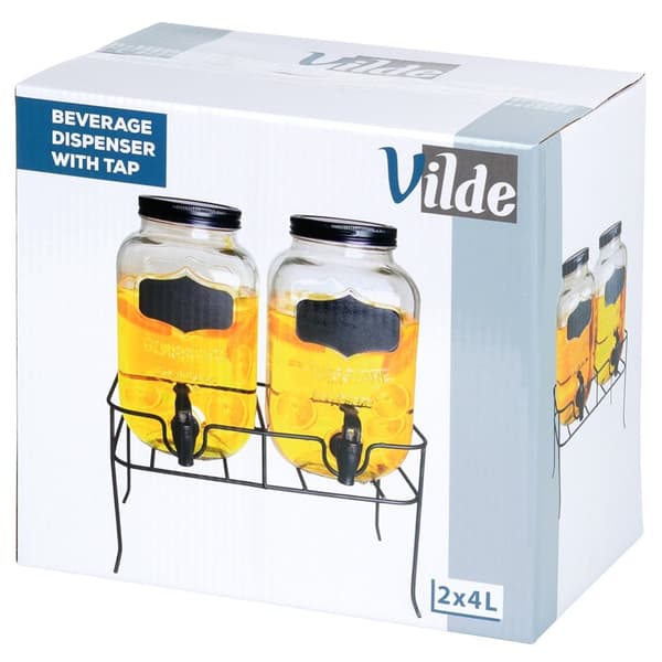 Drikkeglas med hane og stativ, sort, 2x4 l, 3 stk.