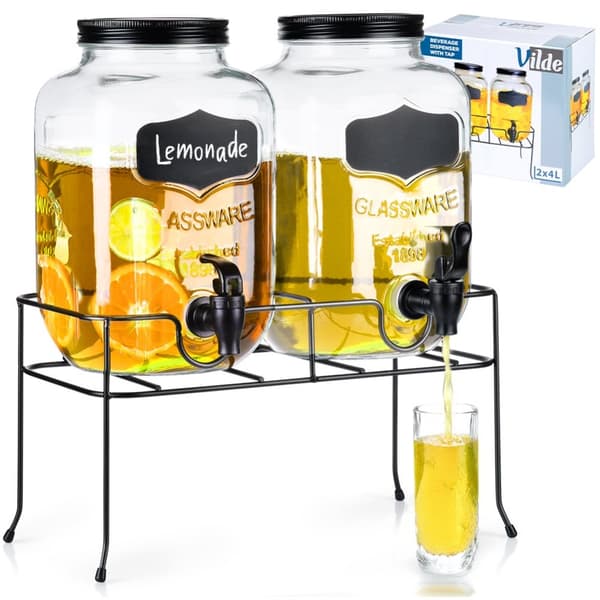 Drikkeglas med hane og stativ, sort, 2x4 l, 3 stk.