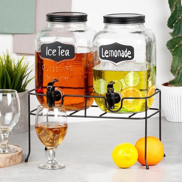 Drikkeglas med hane og stativ, sort, 2x4 l, 3 stk.
