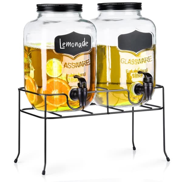 Drikkeglas med hane og stativ, sort, 2x4 l, 3 stk.