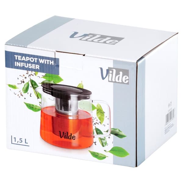 Varmebestandig glas tekande med infuser 1,5 l