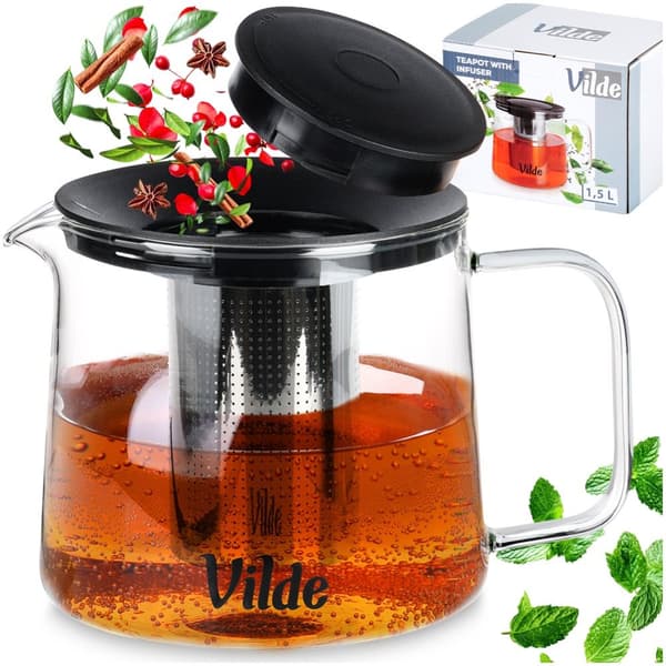 Varmebestandig glas tekande med infuser 1,5 l
