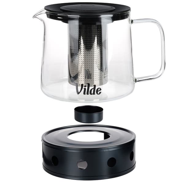 Tekanne med teinfuser, varmebestandig glass, med varmere, 1,5 l