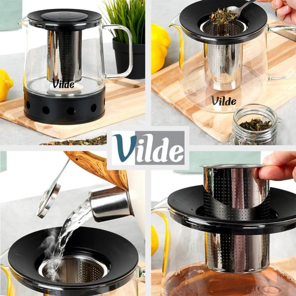 Tekanne med teinfuser, varmebestandig glass, med varmere, 1,5 l