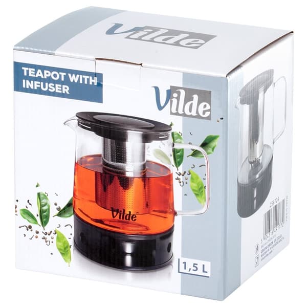 Tekanne med teinfuser, varmebestandig glass, med varmere, 1,5 l