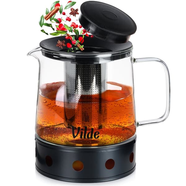 Tekanne med teinfuser, varmebestandig glass, med varmere, 1,5 l