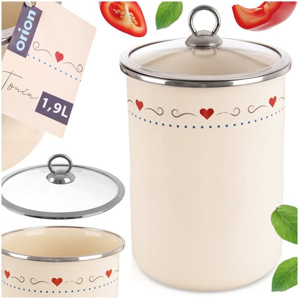 Emaljert matbeholder med glasslokk TONCA 1,9 l