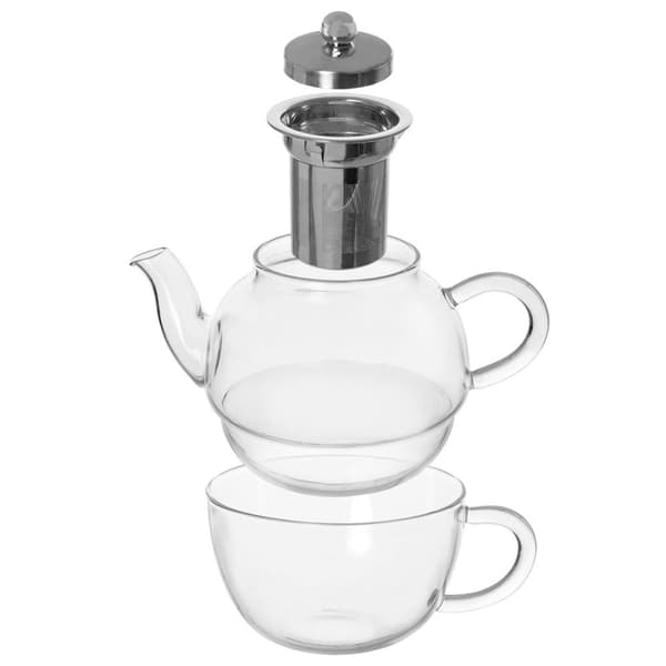 Glasstekanne med tekopp med infuser 300+350 ml 2 stk.