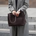 Miniatyrbilde 3 av 11: Skinn semsket mørk brun shopper bag med justerbar stropp Solier FL38 Sienna