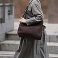 Miniatyrbilde 4 av 11: Skinn semsket mørk brun shopper bag med justerbar stropp Solier FL38 Sienna